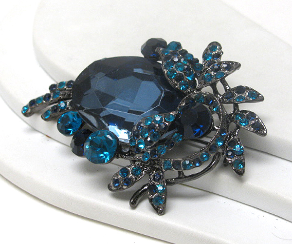 Large facet glass and crystal deco brooch