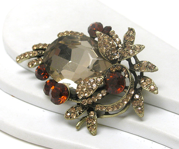 Large facet glass and crystal deco brooch
