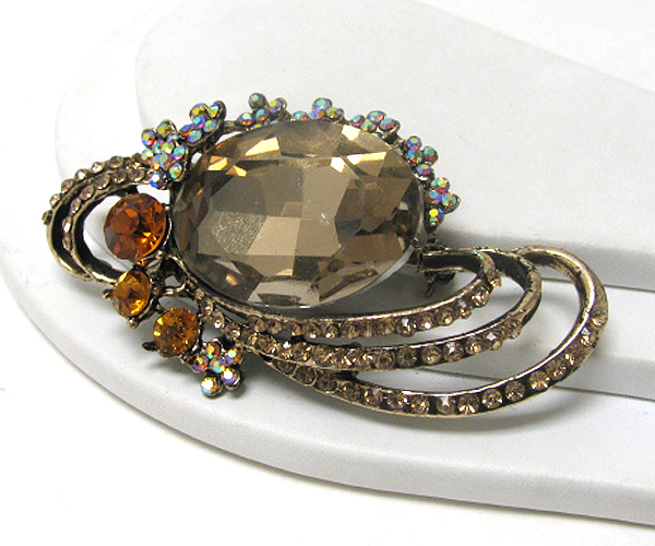 Facet glass and crystal deco brooch