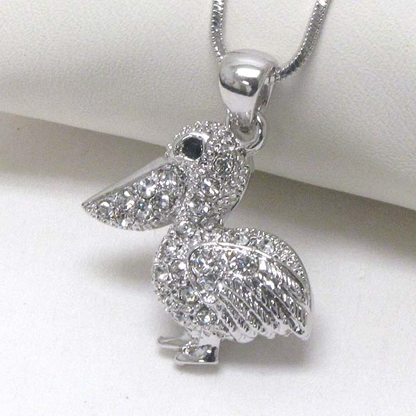 Made in korea whitegold plating crystal deco pelican necklace