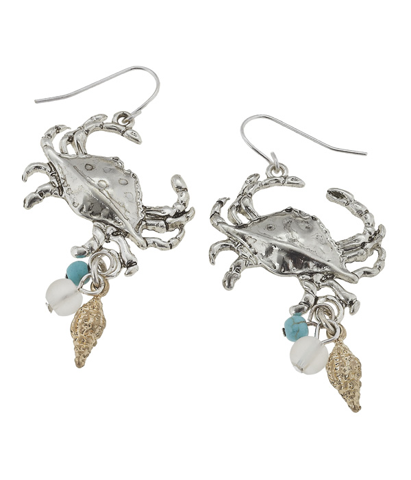 Handmade crab and shell drop earring