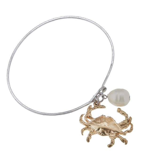 Handmade crab charm wire bangle bracelet