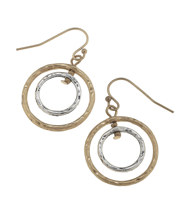 Handmade double circle drop earring