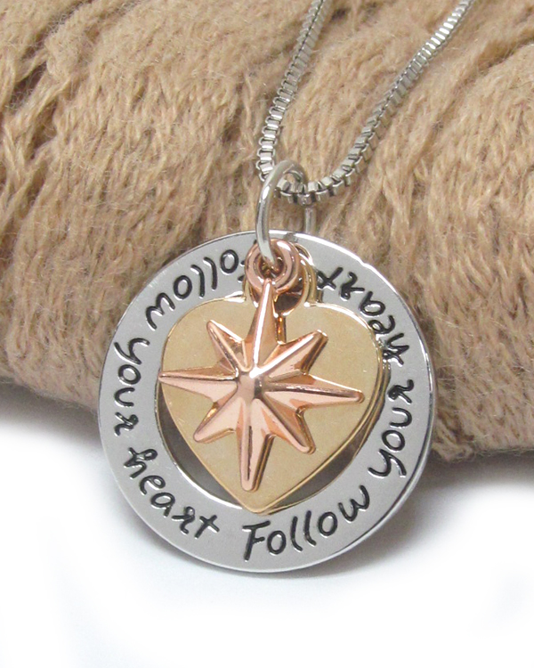Inspiration message three piece pendant necklace - follow your heart