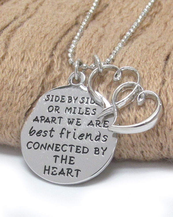 Friendship message two piece pendant necklace - we are best friends connected by the heart -valentine