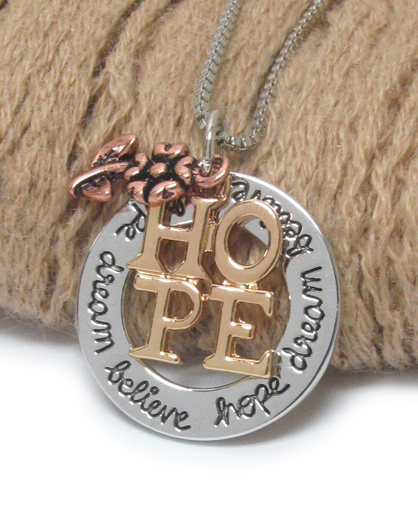 Inspiration message three piece pendant necklace - hope dream believe