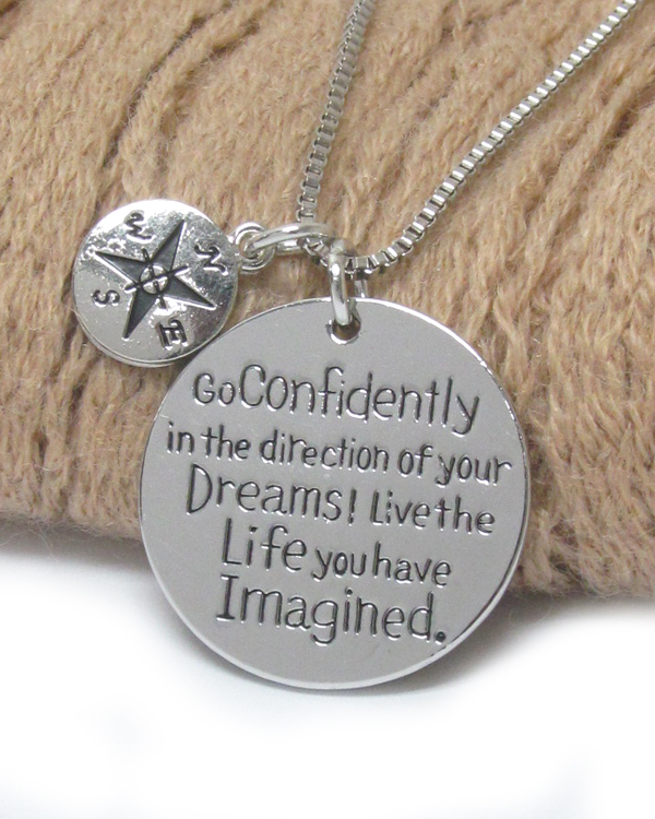 Inspiration message two piece pendant necklace - live the life you have imagined