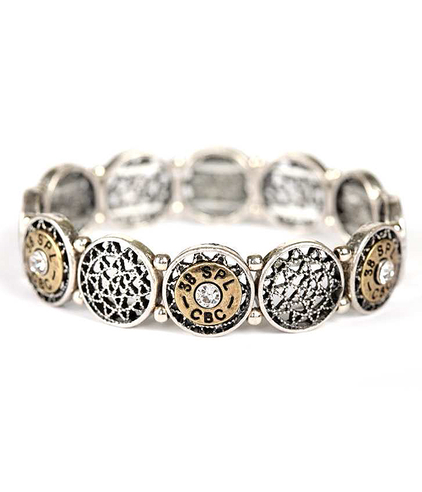Metal filigree crystal center bullet stretch bracelet