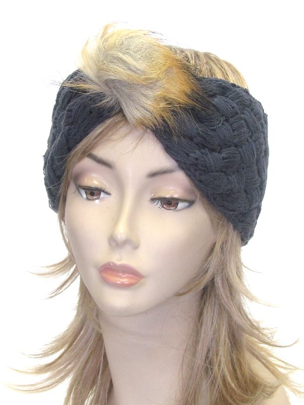Fur front knit headwrap