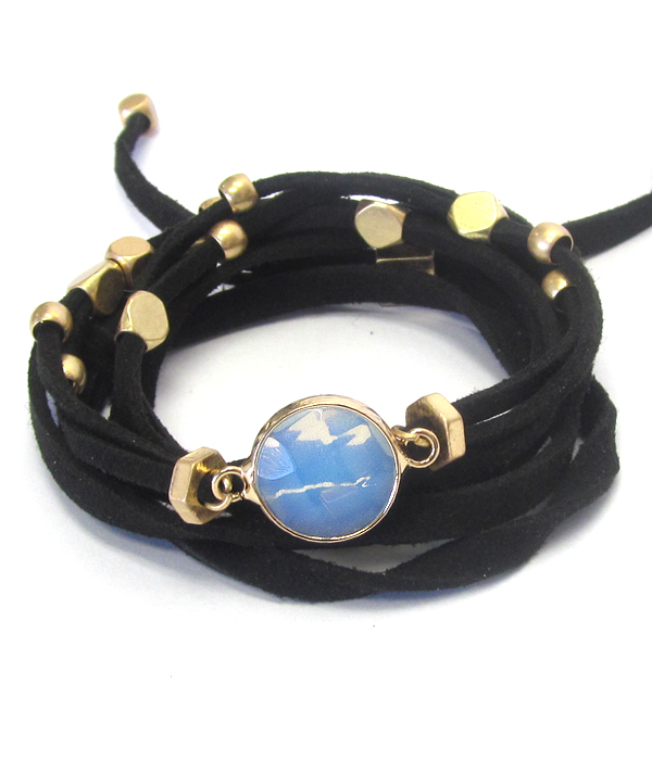 FACET STONE AND METAL BEAD SUEDE PULL TIE WRAP BRACELET