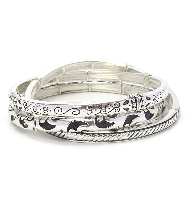 Textured triple stackable stretch bracelet set