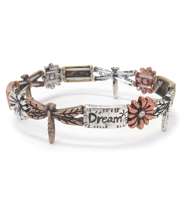 VINTAGE METAL DRAGONFLY STRETCH BRACELET