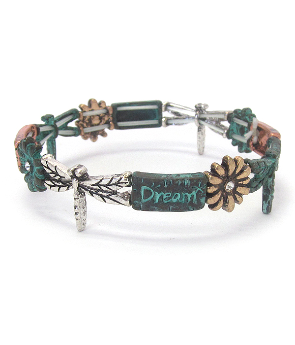 Vintage metal dragonfly stretch bracelet