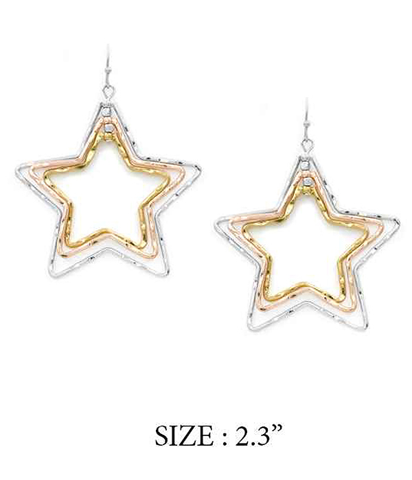 Triple wire star hoop earring