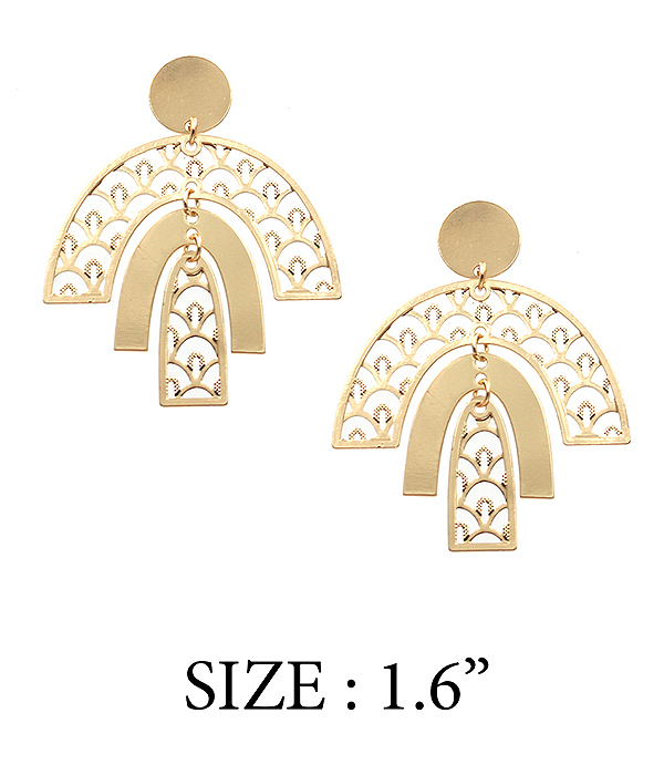 Metal filigree triple rainbow earring