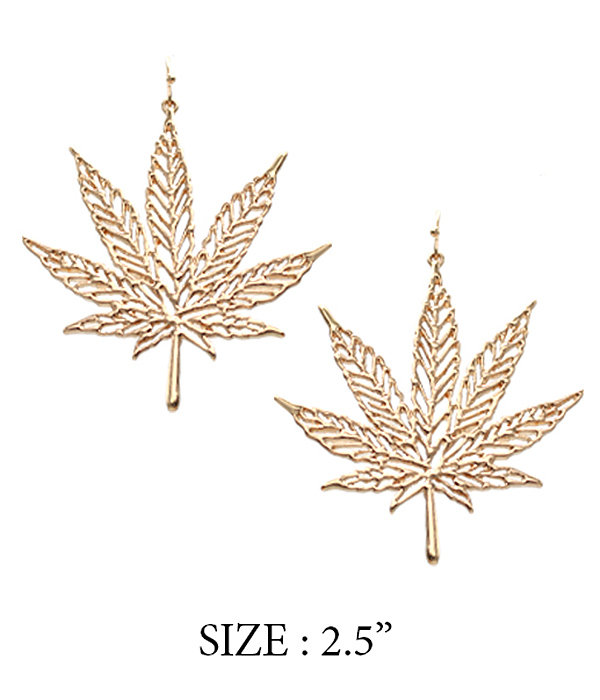 METAL FILIGREE MARIJUANA LEAF EARRING