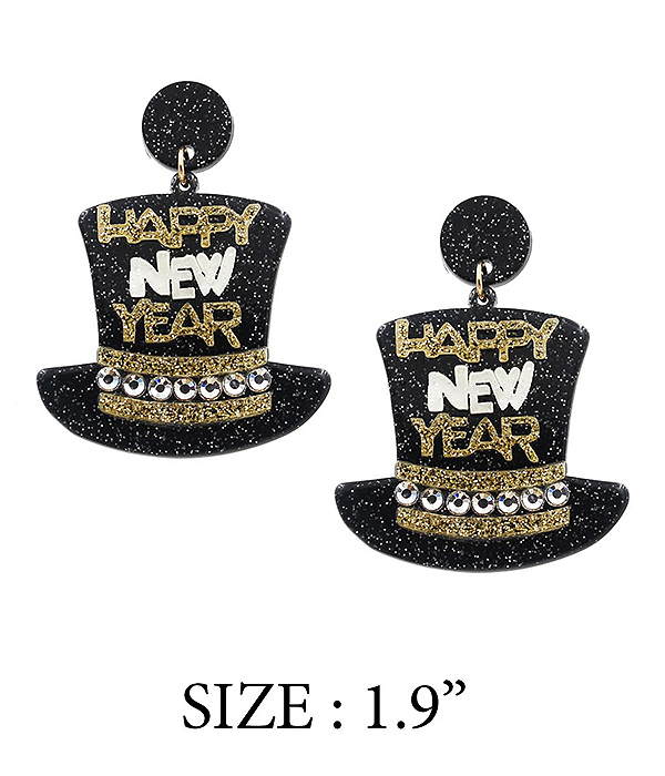 Happy new year top hat earring