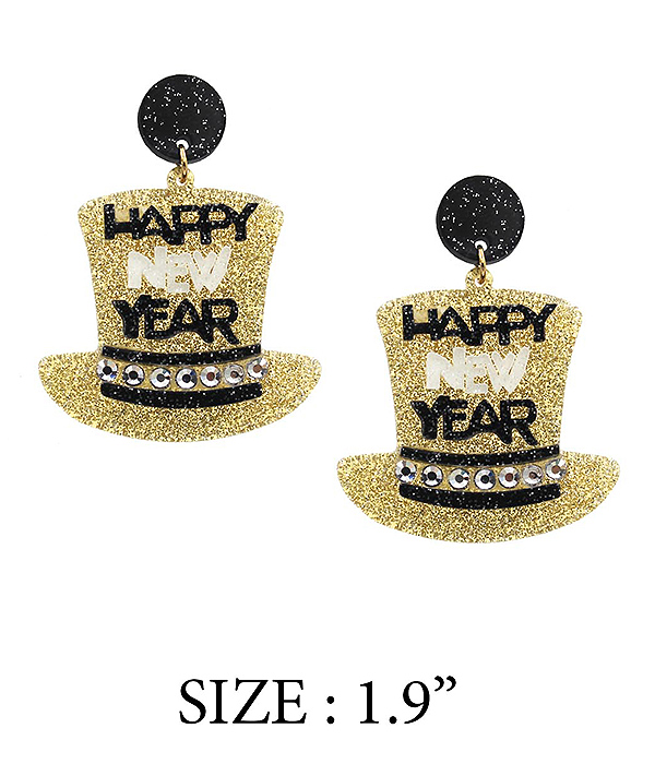 Happy new year top hat earring