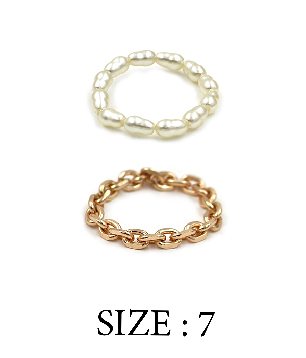 STRETCH FRESH WATER PEARL AND METAL CHAIN RING SET