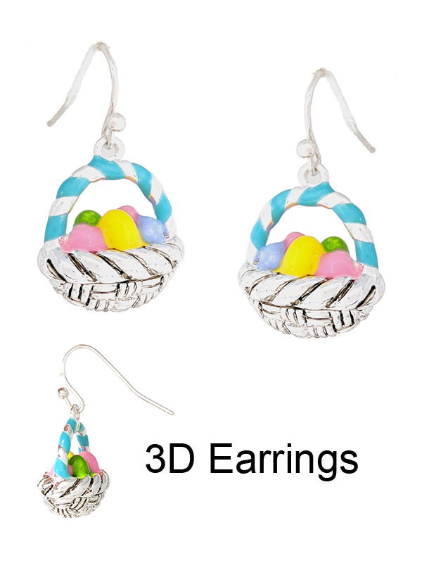 EASTER THEME EPOXY 3D EASTER EGG BASKET EARRING