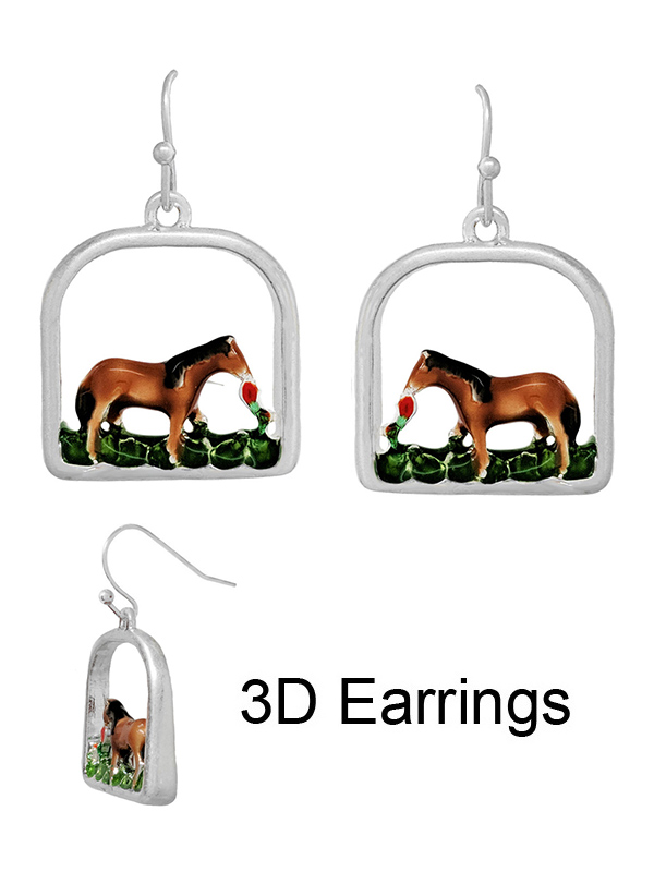 Animal farm theme epoxy 3d horse earring