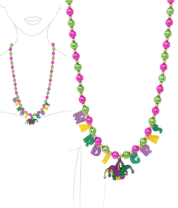 MARDI GRAS THEME MULTI BALL BEAD LONG NECKLACE