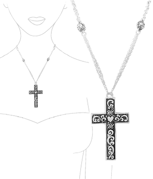 Mom theme bali filigree cross pendant necklace