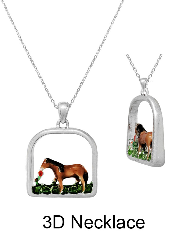 ANIMAL FARM THEME EPOXY 3D HORSE PENDANT NECKLACE