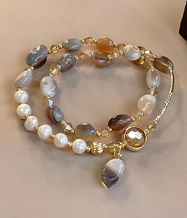 Mixed bead double layer bracelet