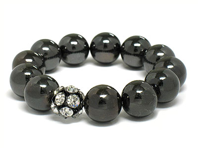 Black sim pearl and crystal ball accent stretch bracelet