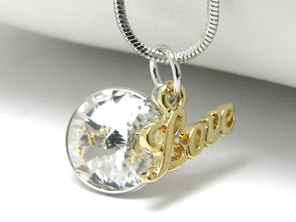 Made in korea whitegold plating large cubic and love pendant necklace