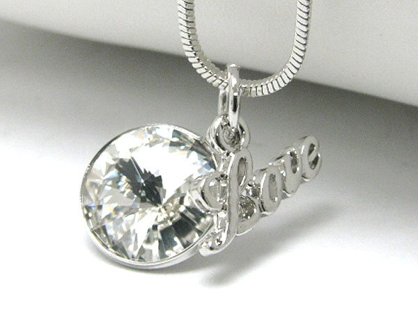 Made in korea whitegold plating large cubic and love pendant necklace