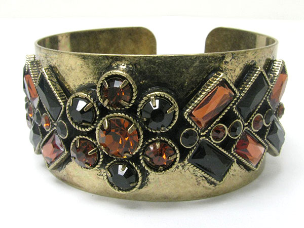 Crystal art deco metal cuff bangle