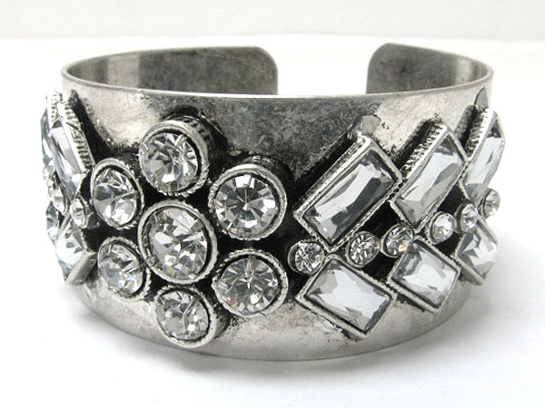 Crystal art deco metal cuff bangle
