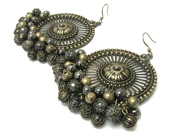 Burnish metal multi metal ball dangle textured round earring