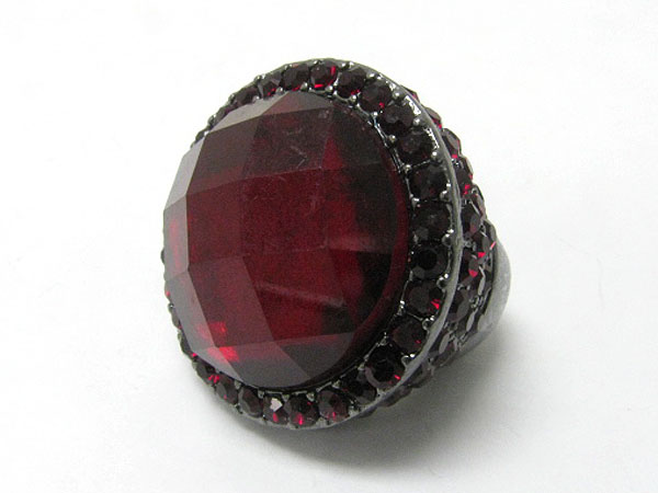 Glam punk rock glamor style crystal side facet round glass stone stretch ring