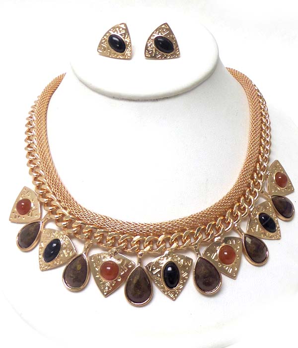 Three layer metal and stones necklace set