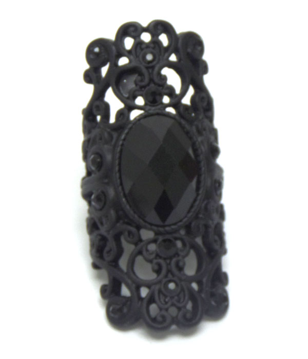 Facet stone and metal filigree crystal stretch ring
