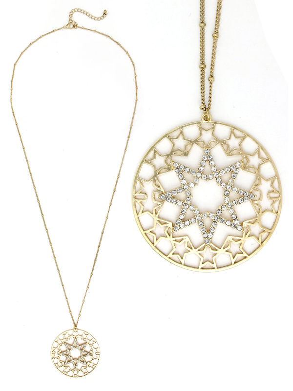 Crystal star pendant long necklace