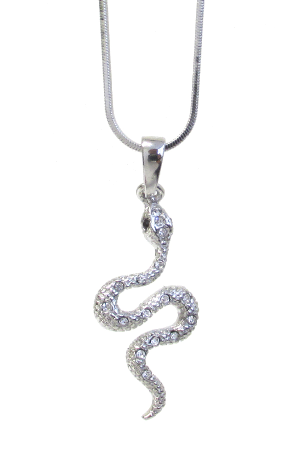 WHITEGOLD PLATING CRYSTAL SNAKE PENDANT NECKLACE