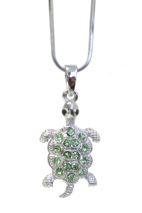 WHITEGOLD PLATING CRYSTAL TURTLE PENDANT NECKLACE