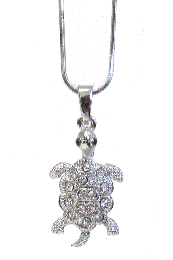 WHITEGOLD PLATING CRYSTAL TURTLE PENDANT NECKLACE