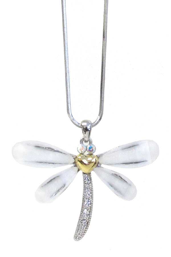 WHITEGOLD PLATING CRYSTAL DRAGONFLY PENDANT NECKLACE