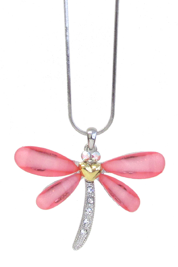 WHITEGOLD PLATING CRYSTAL DRAGONFLY PENDANT NECKLACE