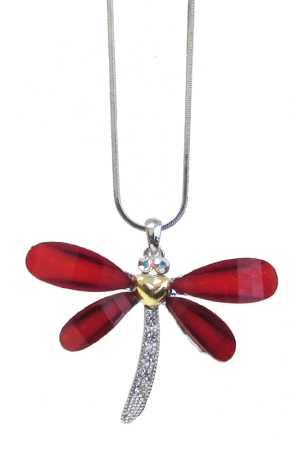 WHITEGOLD PLATING CRYSTAL DRAGONFLY PENDANT NECKLACE