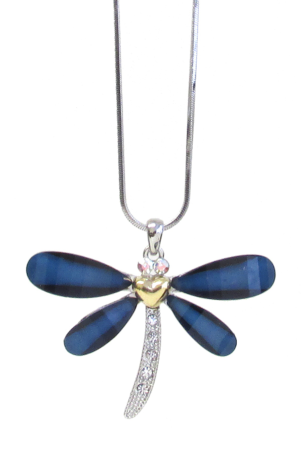 WHITEGOLD PLATING CRYSTAL DRAGONFLY PENDANT NECKLACE