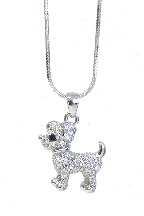 Made in korea whitegold plating crystal dog pendant necklace