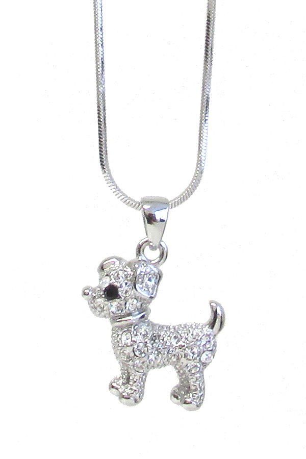 WHITEGOLD PLATING CRYSTAL DOG PENDANT NECKLACE