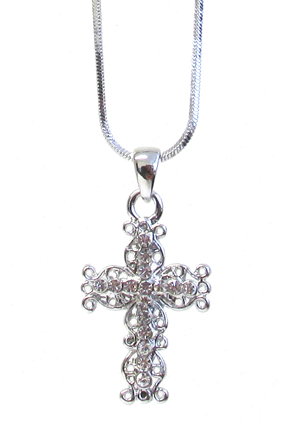 Made in korea whitegold plating crystal cross pendant necklace