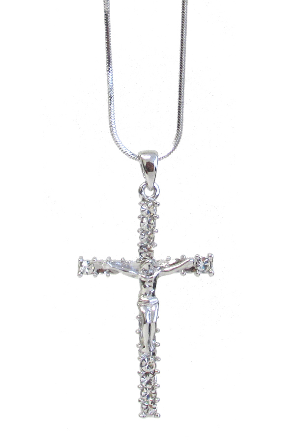 Made in korea whitegold plating crystal cross pendant necklace